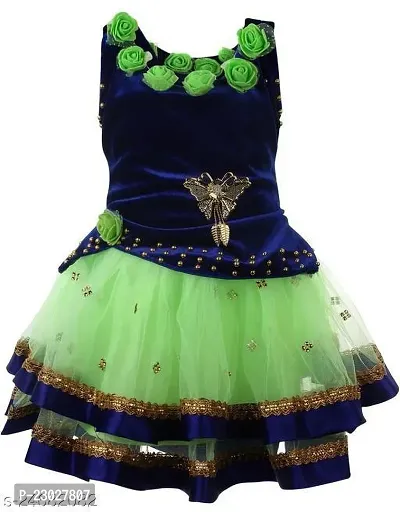 Adorable Green Net Party Wear Fit And Flare Dress For Girls-thumb0