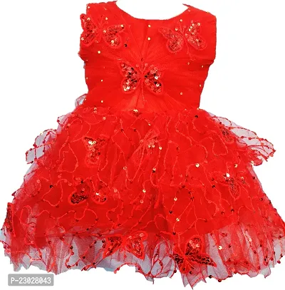 Adorable Red Net Party Wear Fit And Flare Dress For Girls-thumb0