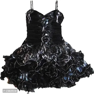 Adorable Black Net Party Wear Fit And Flare Dress For Girls-thumb0