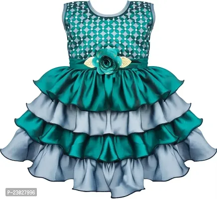 Adorable Green Net Party Wear Fit And Flare Dress For Girls-thumb0