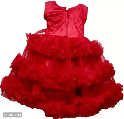 Adorable Red Net Party Wear Fit And Flare Dress For Girls-thumb2