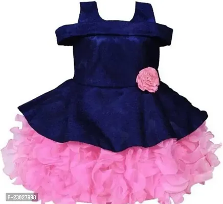 Adorable Pink Net Party Wear Fit And Flare Dress For Girls-thumb0