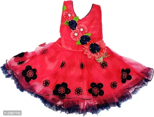 Adorable Red Net Party Wear Fit And Flare Dress For Girls