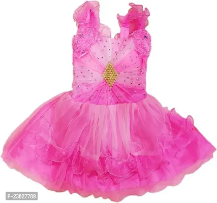 Adorable Pink Net Party Wear Fit And Flare Dress For Girls