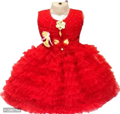 Adorable Red Net Party Wear Fit And Flare Dress For Girls-thumb0