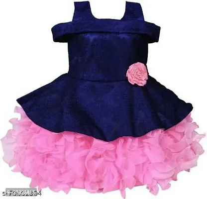 Adorable Pink Net Party Wear Fit And Flare Dress For Girls-thumb0