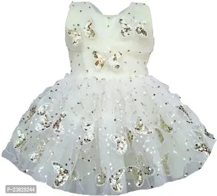 Adorable White Net Party Wear Fit And Flare Dress For Girls-thumb0