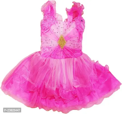 Adorable Pink Net Party Wear Fit And Flare Dress For Girls-thumb0