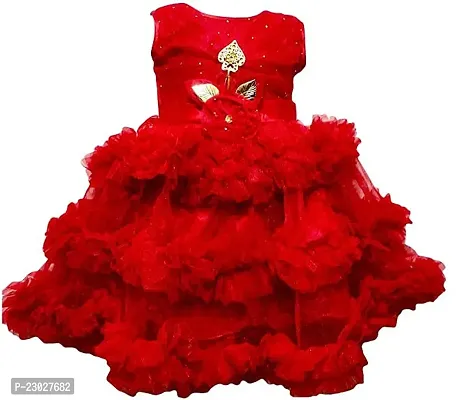 Adorable Red Net Party Wear Fit And Flare Dress For Girls-thumb0