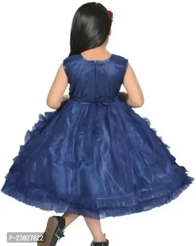 Adorable Blue Net Party Wear Fit And Flare Dress For Girls-thumb2