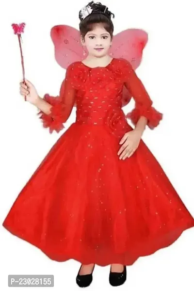 Adorable Red Net Party Wear Fit And Flare Dress For Girls-thumb0