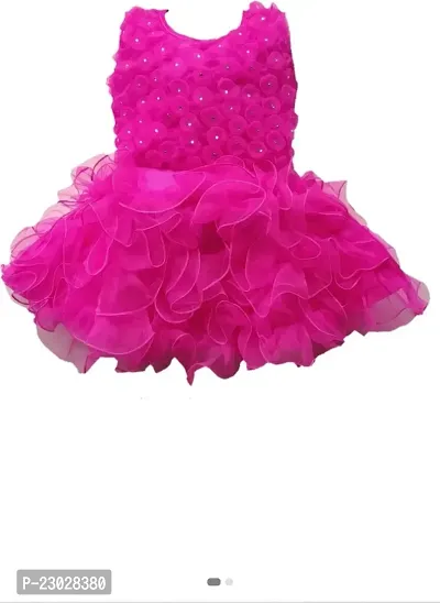 Adorable Pink Net Party Wear Fit And Flare Dress For Girls-thumb0