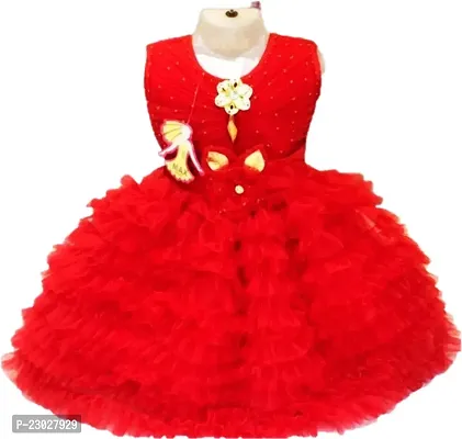 Adorable Red Net Party Wear Fit And Flare Dress For Girls