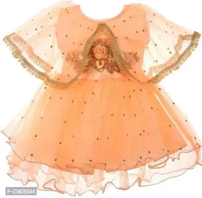 Adorable Orange Net Party Wear Fit And Flare Dress For Girls