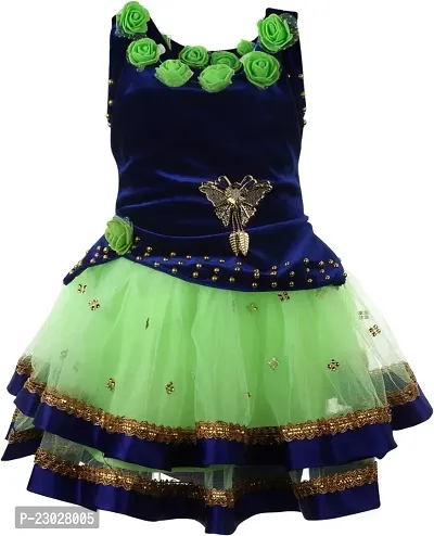 Adorable Green Net Party Wear Fit And Flare Dress For Girls-thumb0