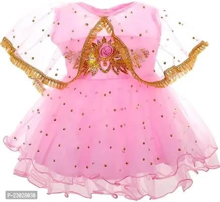 Adorable Pink Net Party Wear Fit And Flare Dress For Girls-thumb0