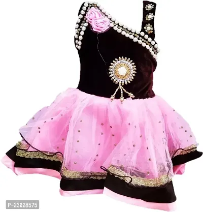 Adorable Pink Net Party Wear Fit And Flare Dress For Girls-thumb0