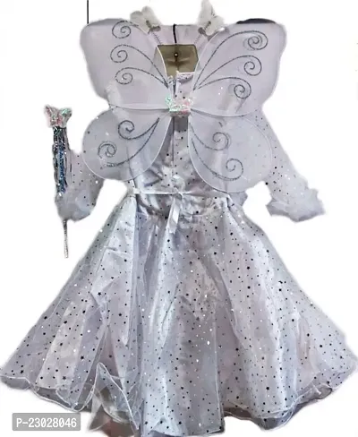 Adorable Grey Net Party Wear Fit And Flare Dress For Girls