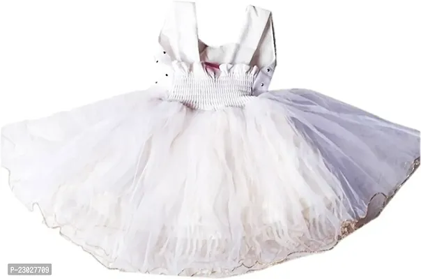 Adorable White Net Party Wear Fit And Flare Dress For Girls-thumb2