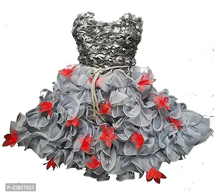 Adorable Grey Net Party Wear Fit And Flare Dress For Girls-thumb0