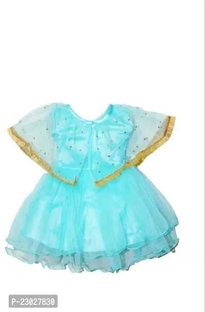 Adorable Blue Net Party Wear Fit And Flare Dress For Girls-thumb2