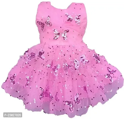 Adorable Pink Net Party Wear Fit And Flare Dress For Girls-thumb0