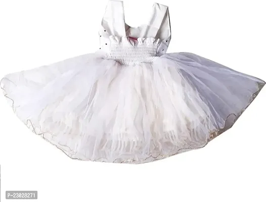 Adorable White Net Party Wear Fit And Flare Dress For Girls-thumb2