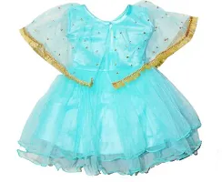 Adorable Blue Net Party Wear Fit And Flare Dress For Girls-thumb1