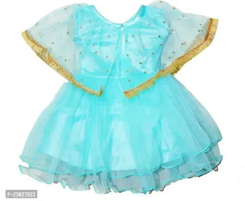 Adorable Blue Net Party Wear Fit And Flare Dress For Girls-thumb2