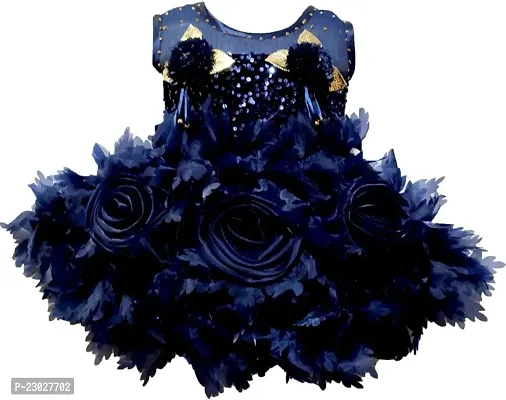 Adorable Blue Net Party Wear Fit And Flare Dress For Girls