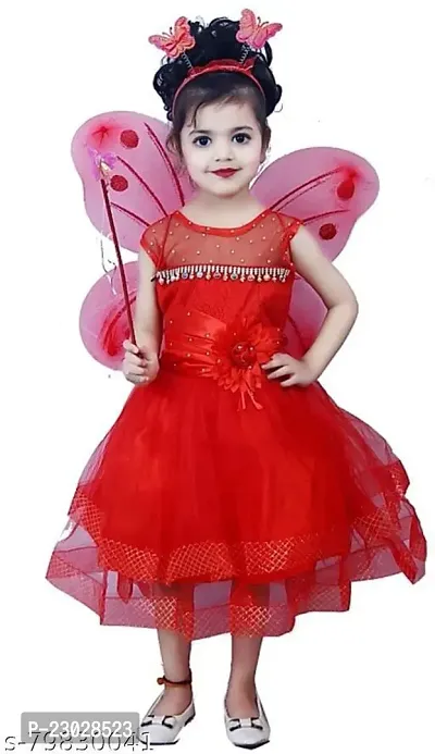 Adorable Red Net Party Wear Fit And Flare Dress For Girls-thumb0