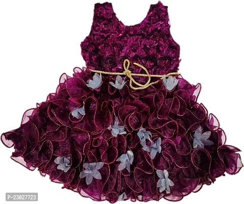 Adorable Purple Net Party Wear Fit And Flare Dress For Girls-thumb0