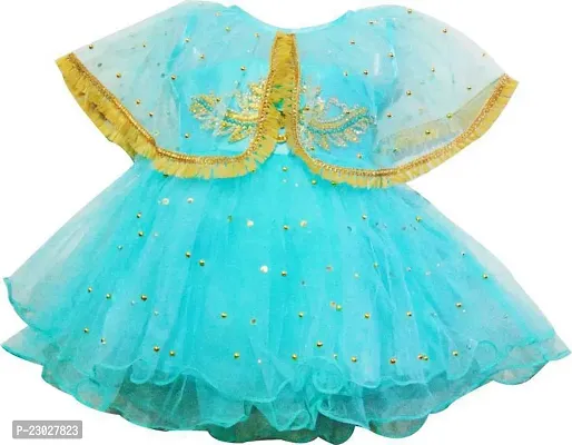 Adorable Blue Net Party Wear Fit And Flare Dress For Girls