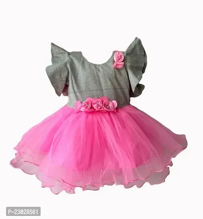 Adorable Pink Net Party Wear Fit And Flare Dress For Girls