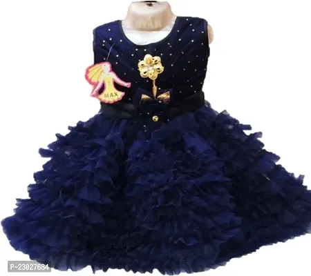 Adorable Blue Net Party Wear Fit And Flare Dress For Girls