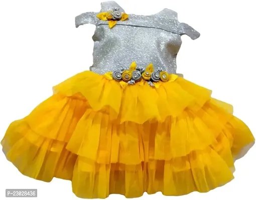 Adorable Yellow Net Party Wear Fit And Flare Dress For Girls-thumb0