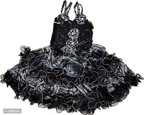 Adorable Black Net Party Wear Fit And Flare Dress For Girls