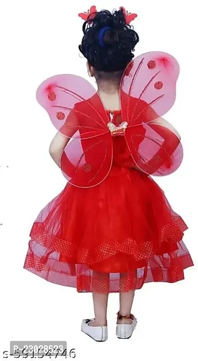 Adorable Red Net Party Wear Fit And Flare Dress For Girls-thumb2