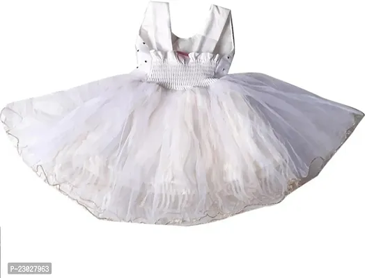 Adorable White Net Party Wear Fit And Flare Dress For Girls-thumb2