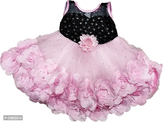 Adorable Pink Net Party Wear Fit And Flare Dress For Girls