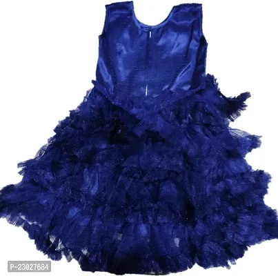 Adorable Blue Net Party Wear Fit And Flare Dress For Girls-thumb2