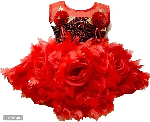 Adorable Red Net Party Wear Fit And Flare Dress For Girls-thumb0