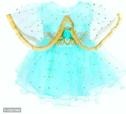 Adorable Blue Net Party Wear Fit And Flare Dress For Girls