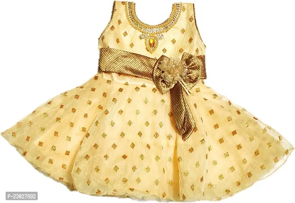 Adorable Yellow Net Party Wear Fit And Flare Dress For Girls-thumb0