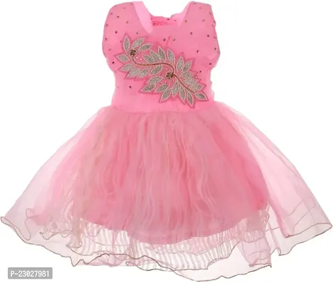 Adorable Pink Net Party Wear Fit And Flare Dress For Girls