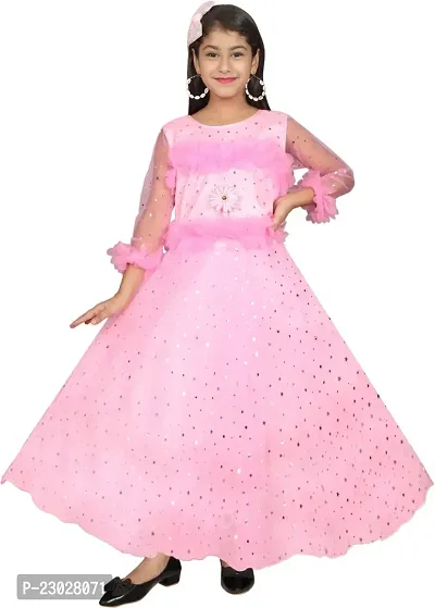 Adorable Pink Net Party Wear Fit And Flare Dress For Girls