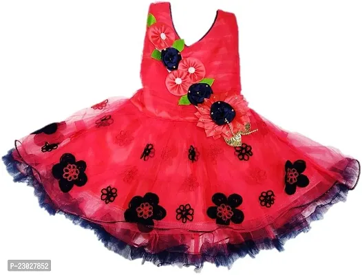 Adorable Red Net Party Wear Fit And Flare Dress For Girls-thumb0