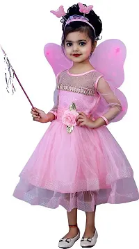 Adorable Pink Net Party Wear Fit And Flare Dress For Girls-thumb1