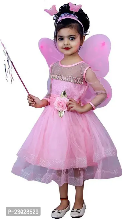 Adorable Pink Net Party Wear Fit And Flare Dress For Girls-thumb2