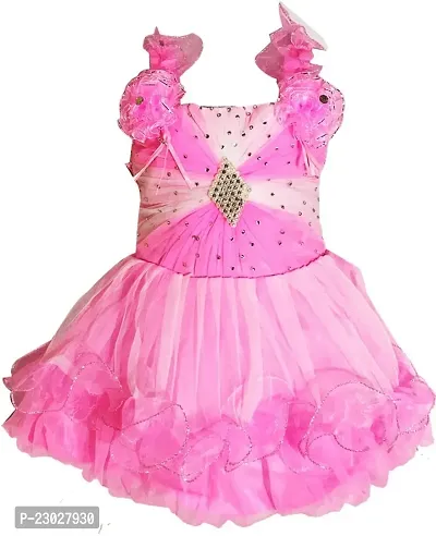 Adorable Pink Net Party Wear Fit And Flare Dress For Girls